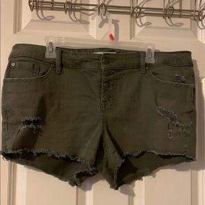 Olive green denim shorts